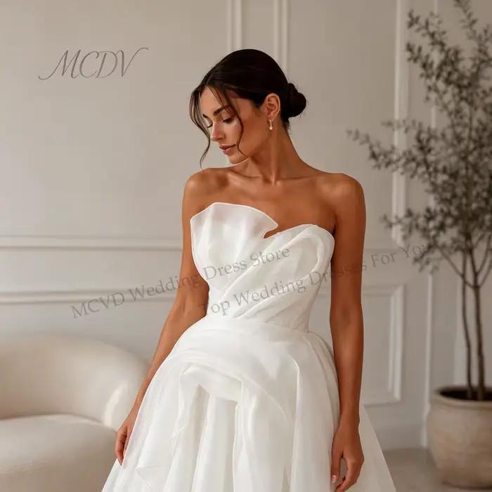 Robe de mariée midi simple 2026 en organza
