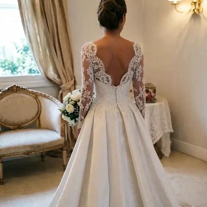 Robe de mariée élégante en Satin et dentelle, Vintage, dos nu, manches longues, sur mesure, 2020, 2022