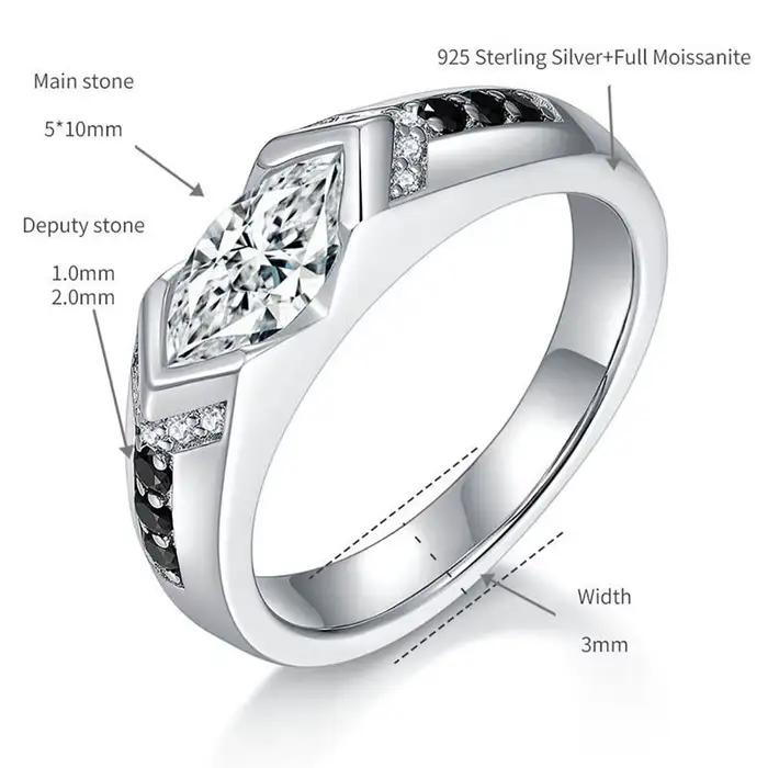 M-JAJA 1ct Marquise Moissanie alliance bague de fiançailles pour hommes/femmes S925 en argent Sterling Couple