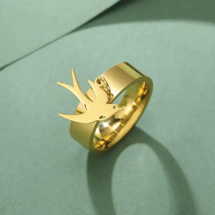 Kkjoy-Bague pendante oiseau hirondelle pour femme, acier inoxydable, bague animal, bijoux de mariage, vente en gros