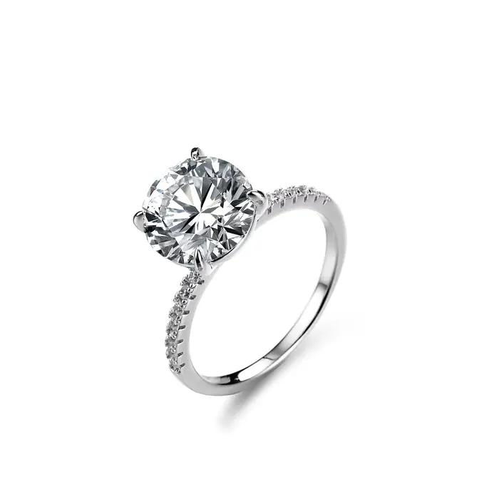 Bague de fiançailles de luxe en moissanite ronde 5 carats pour femme, en platine massif PT950, bague de promesse brillante, passe le test