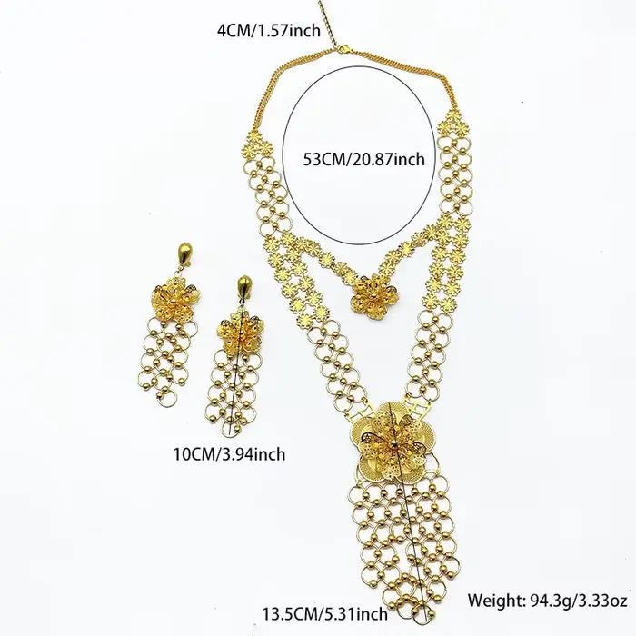 Parure de bijoux de luxe indienne avec collier long à fleurs et boucles d'oreilles pour femme