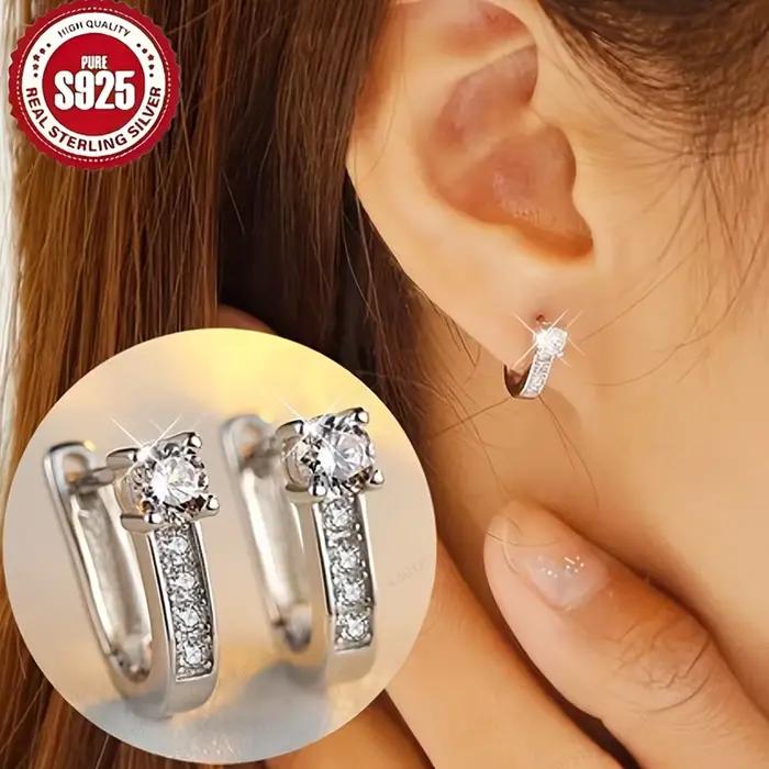 Boucles doreilles argent sterling 925 serties zirconium blanc engagement femmes occasions speciales
