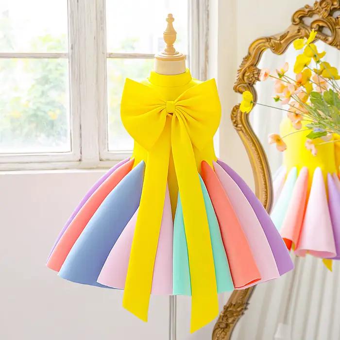 Robe de princesse avec arc pour filles, élégante robe de bal sans manches pour occasions spéciales et fêtes