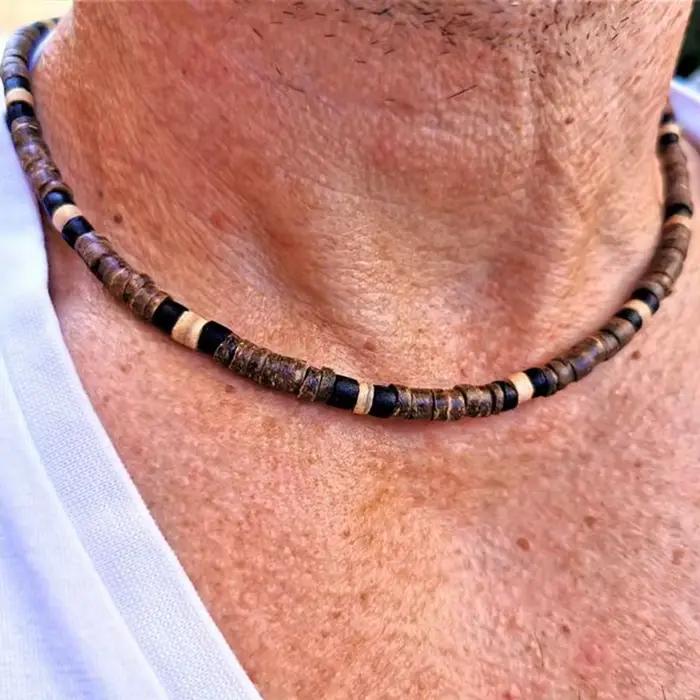 Collier africain pour homme, bijoux africains perlés pour homme, collier de surfur, cadeaux pour homme, collier de plage en bois