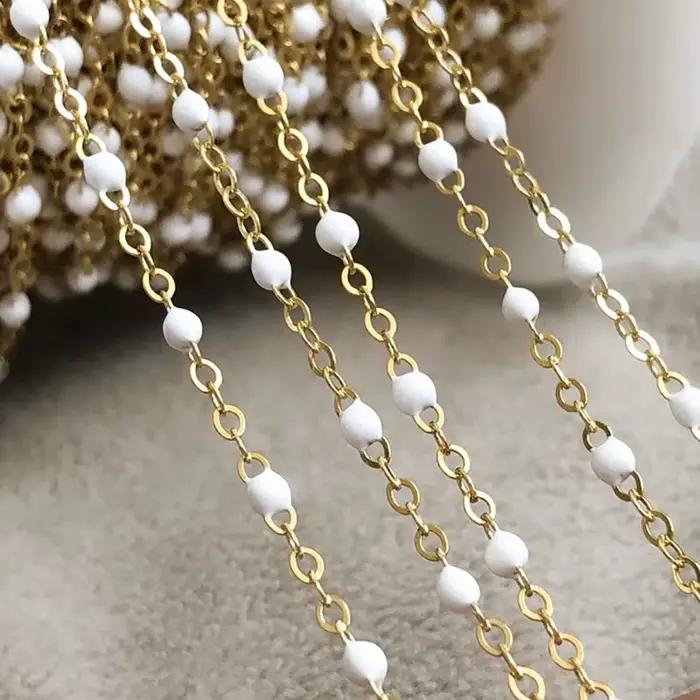 Chaîne en émail Satellite perlée délicate remplie d'or 14 carats pour femmes, chaîne perlée délicate, bijoux éternels minimalistes, cadeau romantique pour les occasions spéciales