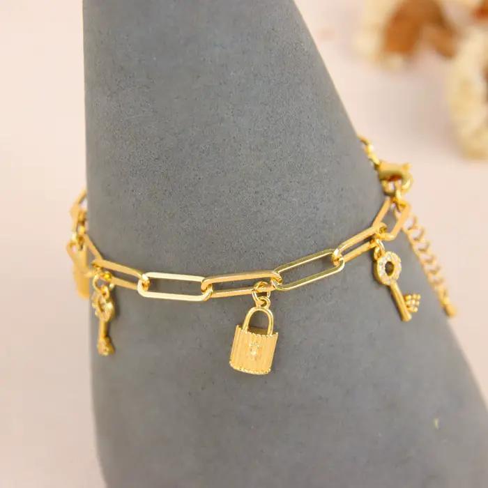 Bracelet de mode plaqué or 21 carats chaînes à maillons arabes élégantes bijoux de fête pour femmes occasions spéciales voyage traditionnels