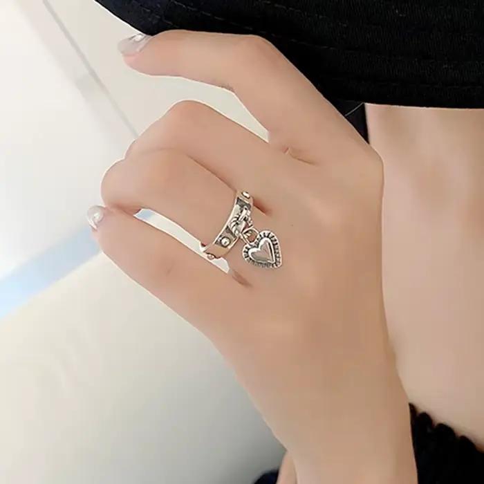 Bagues à pampilles en forme de cœur d'amour en argent Sterling 925, pour femmes et Couples, nouvelle mode Vintage, argent thaïlandais, Punk, bijoux de fête, cadeaux
