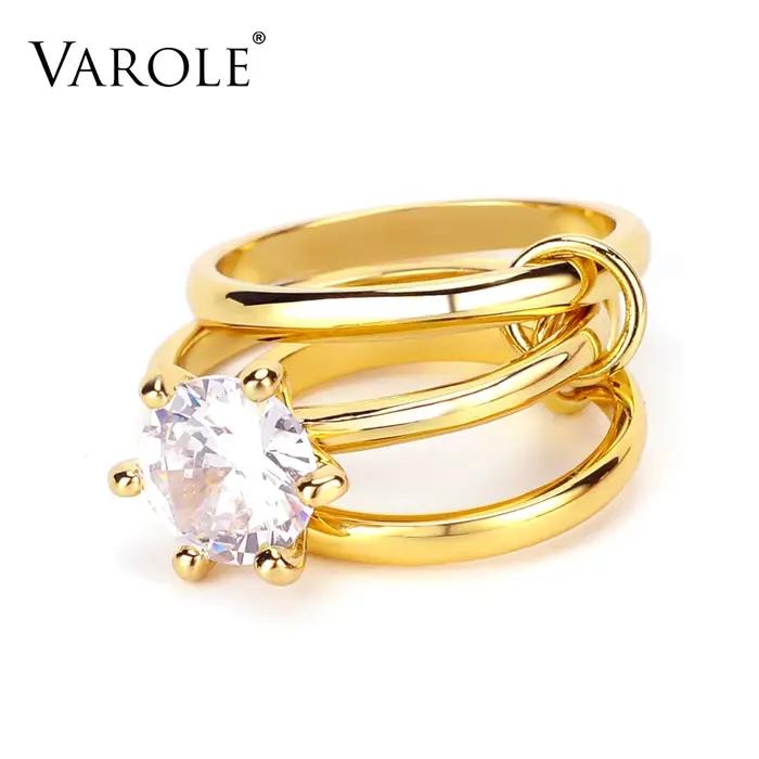 VAROLE-Bagues multicouches brillantes pour femmes, bague empilée, bijoux de mariage à la mode, vente en gros
