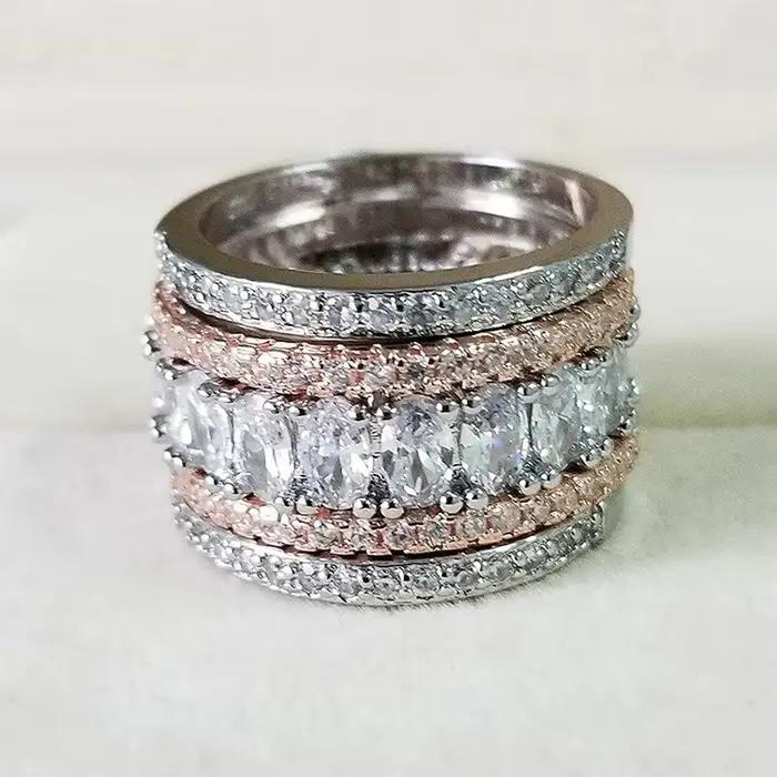 Huitan – bagues larges bicolores de luxe pour femmes, zircone cubique entièrement brillante, bijoux de fête exquis, accessoires chics à la mode