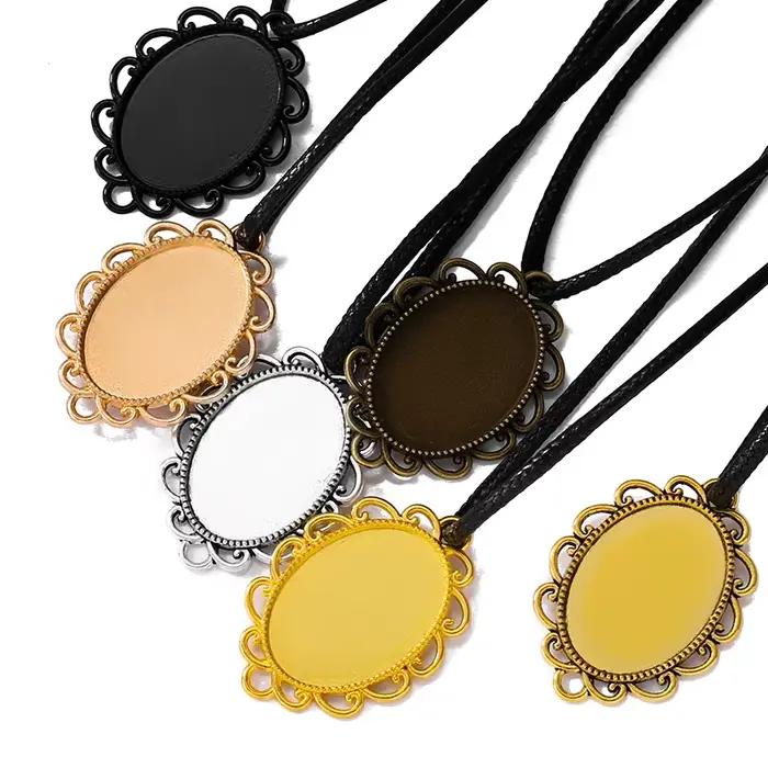 4 pièces collier ovale pendentif réglage Cabochon camée plateau de Base lunette vierge ajustement 25*18mm Cabochons fabrication de bijoux 36*26mm C66