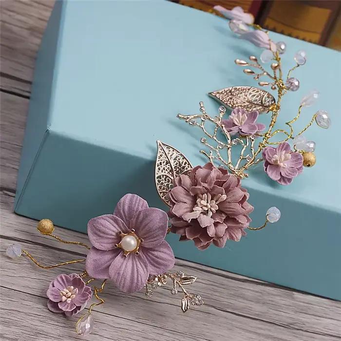 Serre-tête fleur rose pour cheveux longs