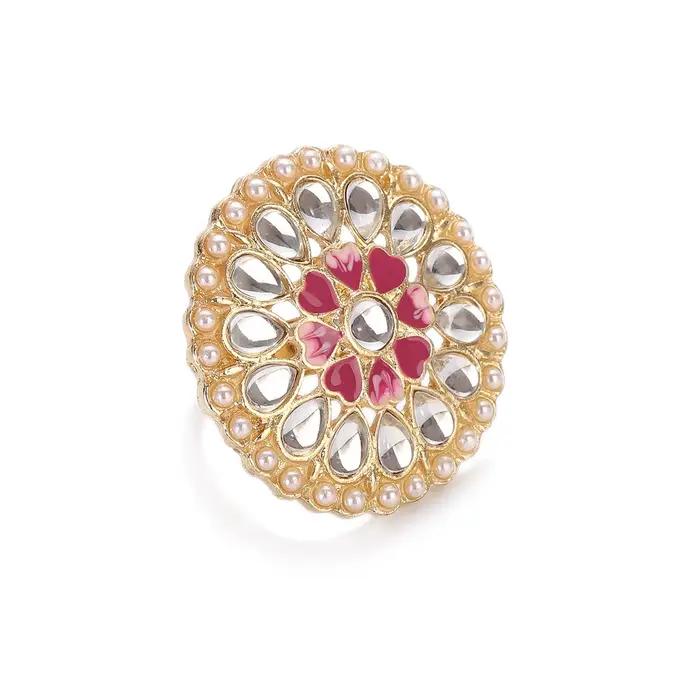 Zunderes-Bague de luxe en perles pour femme, bijoux indiens, rétro, fleur, banquet, mariage, cadeaux féminins