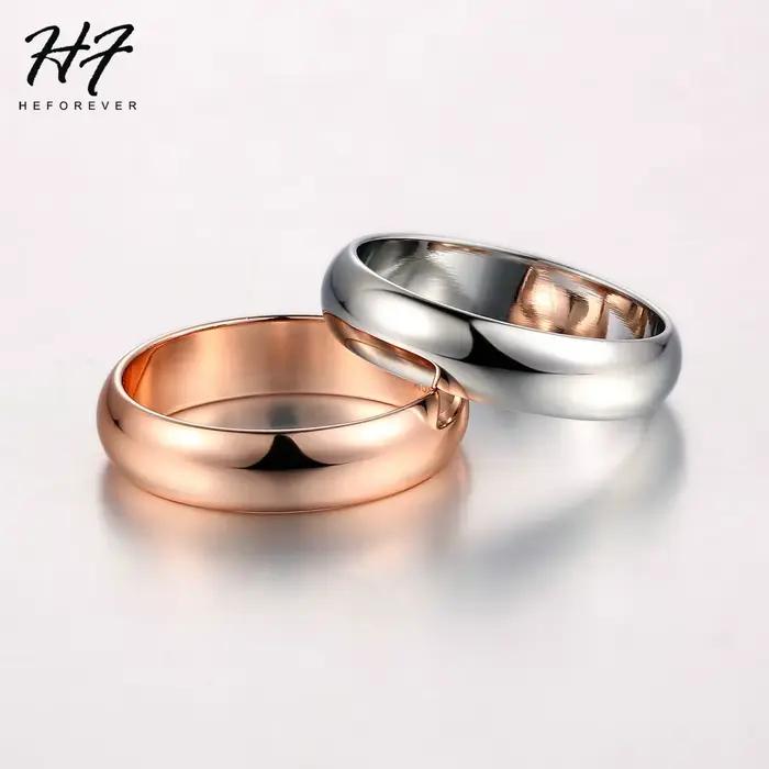 Bagues de couple en métal or rose pour hommes et femmes