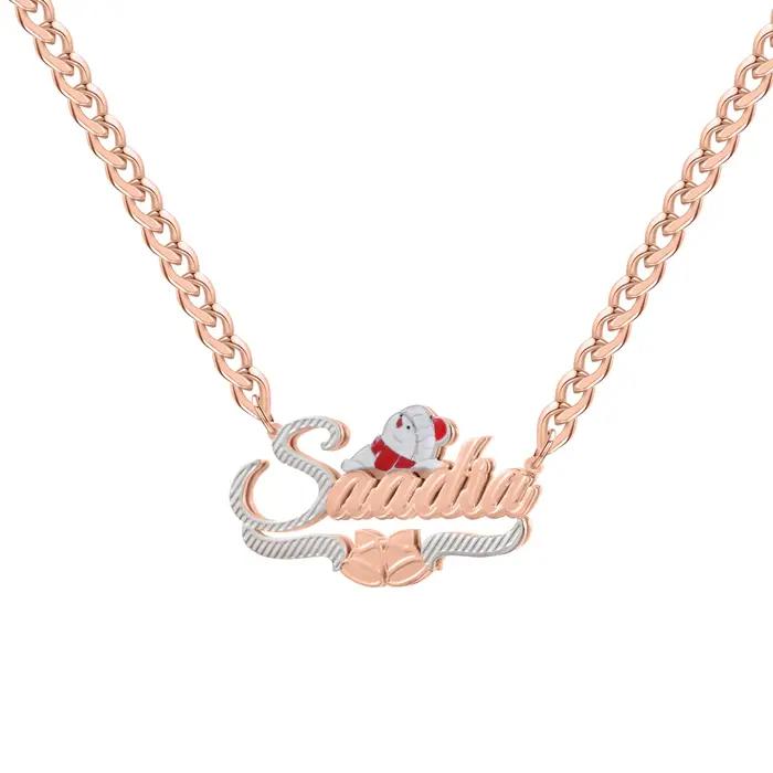Bijoux festifs de noël pour femmes, collier avec nom personnalisé, bonhomme de neige et cloche de noël, Design personnalisé bicolore Double couche Pla