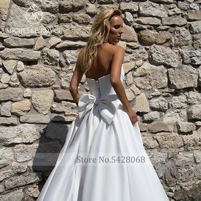Michelle Royce a-ling robes De mariée élégantes sans bretelles à lacets ceintures nœud Court Train