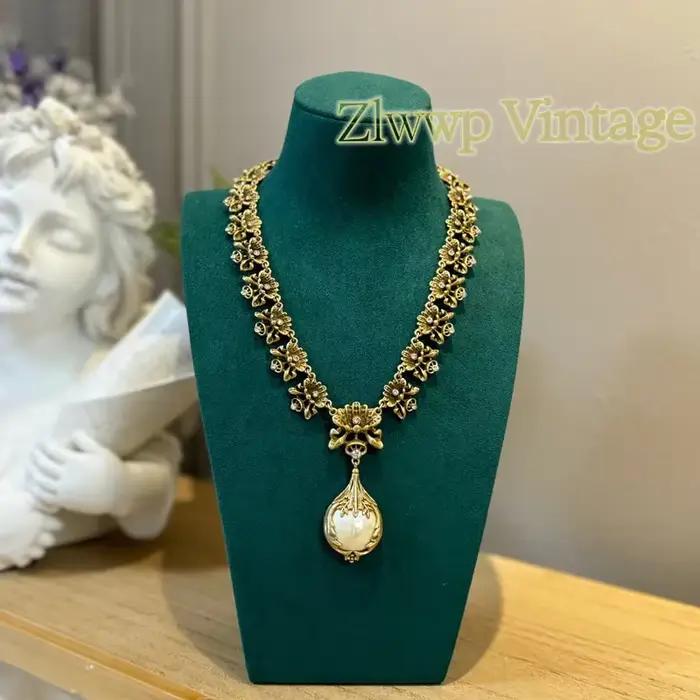 Ensemble de bijoux Vintage avec pendentif en perles baroques, goutte romantique de luxe, collier de fleurs Cooper, boucles d'oreilles, bague pour femmes, mariée de mariage