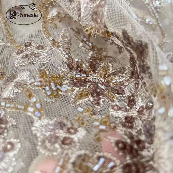 Matériel de robe de mariée de tissu de dentelle de fleurs de 9 couleurs