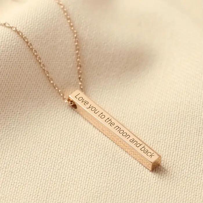 Collier pendentif barre en acier inoxydable plaqué or