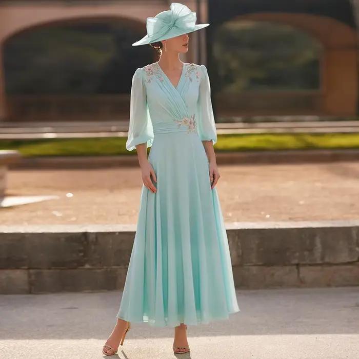 Robe de mère de la mariée en polyester classique avec appliques en mousseline de soie pour mariage et soirées de gala en plusieurs couleurs et tailles personnalisables