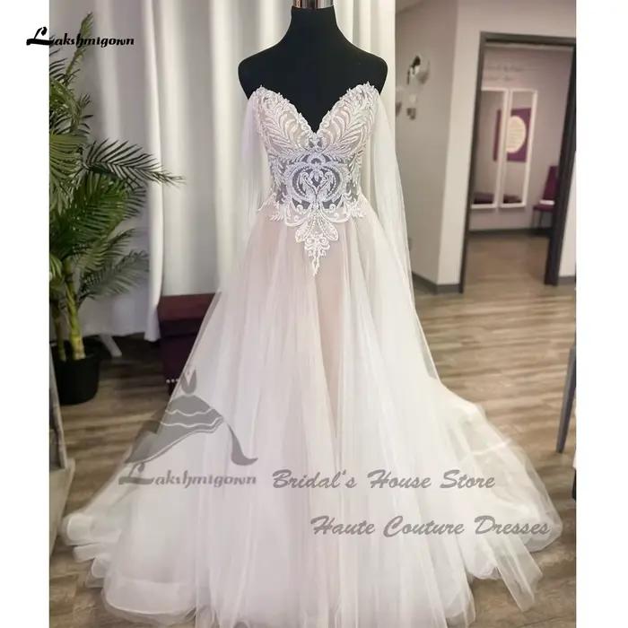 Yanshmigown-Robes de mariée de plage Boho rose blush pour femmes