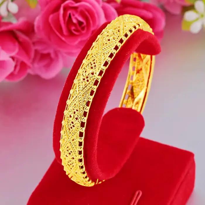Bracelet creux couleur or véritable 24 carats pour femmes design bohème mariage fiançailles anniversaire utilisation quotidienne
