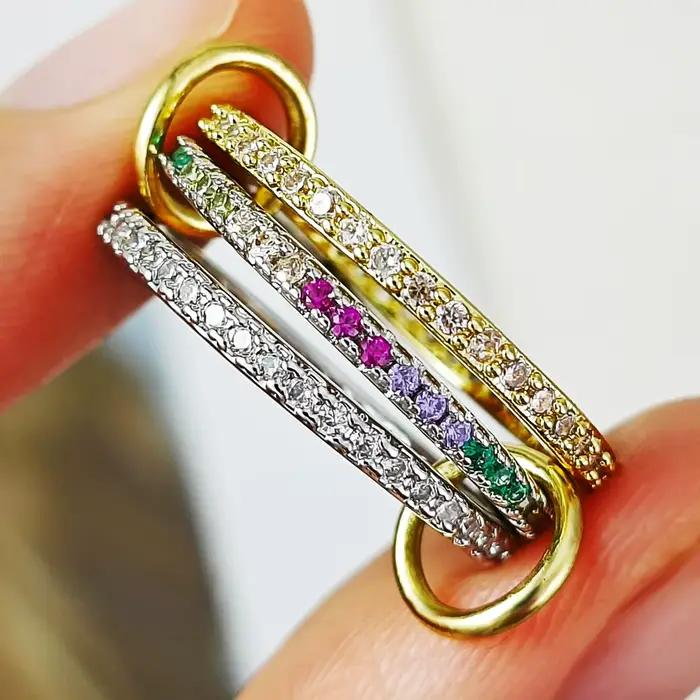 Bague de Cocktail Double Fair en Zirconium Empilable pour Femmes Occasions Spéciales Élégance Moderne