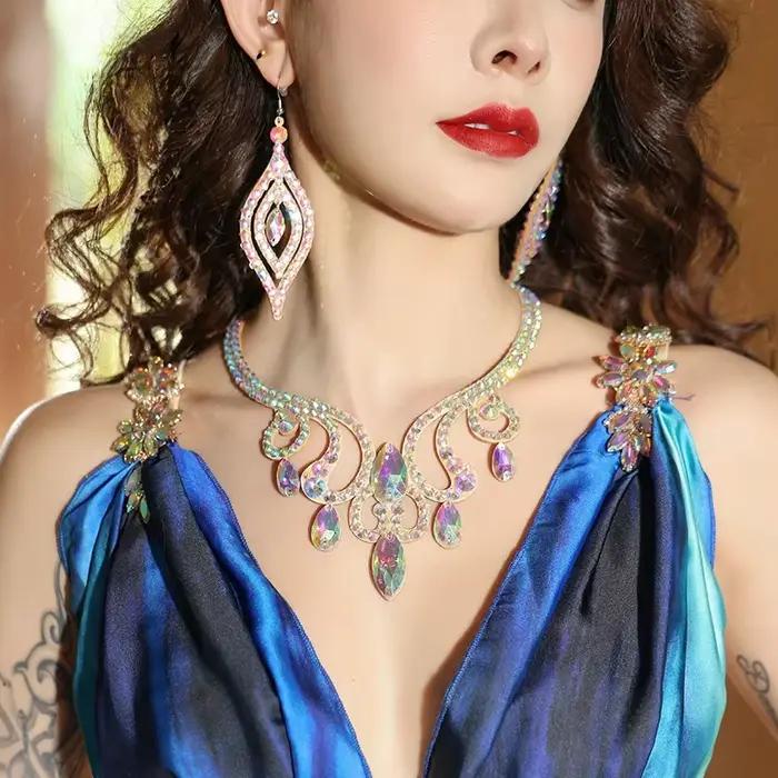 Collier scintillant de danse du ventre, bijoux de compétition, accessoire de danseuse brillante, Costume de spectacle sur scène, spectacle égyptien