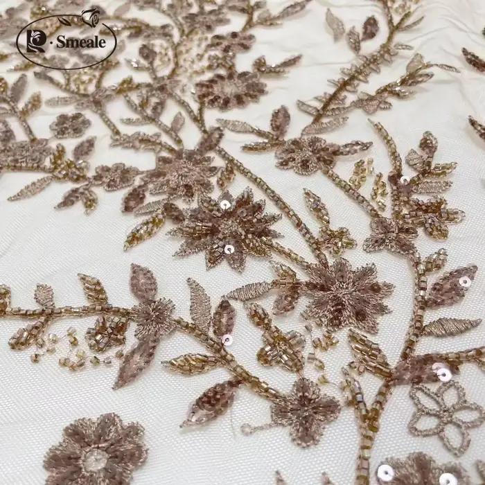 Matériel de robe de mariée de tissu de dentelle de fleurs de 9 couleurs