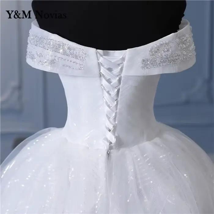 Y & m Novias-Robes de mariée en dentelle ivoire blanc cassé scintillant