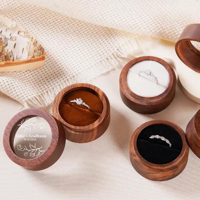 Boîte à bagues de mariage en bois personnalisée ronde pour fiançailles double bague Saint-Valentin porte-bague occassions spéciales