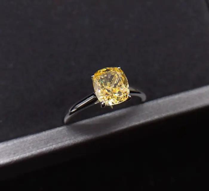 Vogue bijoux 1.5Ct coussin coupe laboratoire cultivé diamant jaune bague de fiançailles 14K AU585 or blanc bijoux fins R158