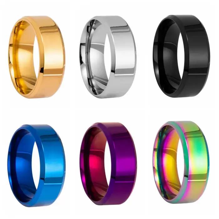 Bague en acier inoxydable classique 8mm multicolore alliance de mariage pour homme et femme occasions spéciales