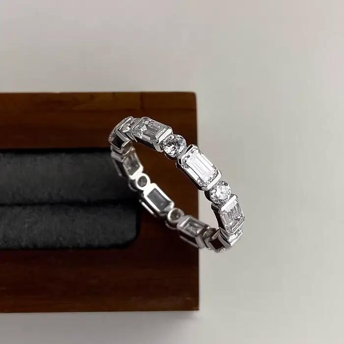 BXINY Bague d'éternité en moissanite émeraude et taille ronde en argent 925 pour femme