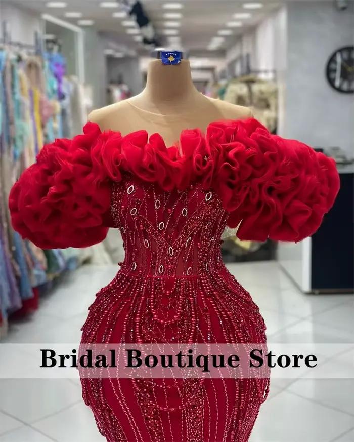Robe de soirée rouge à paillettes, tenue de bal de promo personnalisée avec décoration de perles et strass, pour mariage et autres événements spéciaux