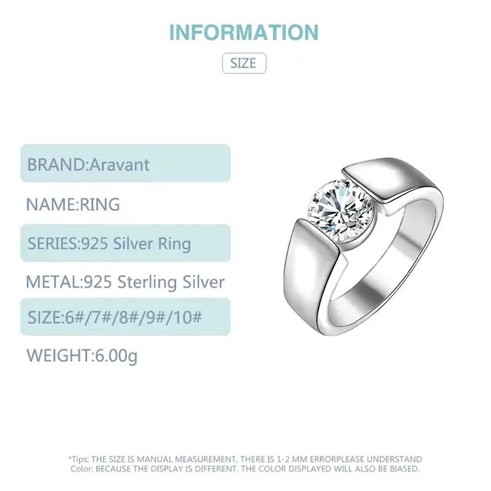 Aravant-Bague en argent 925 pour femme, bijoux fantaisie, cadeaux, 8mm