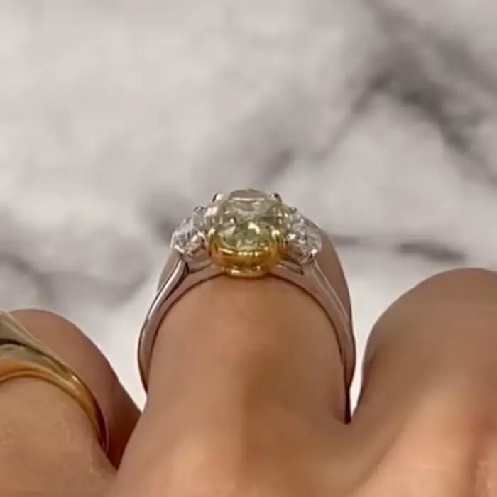 JOVOVASMILE – bague Moissanite 4.5 carats, 8x12mm, jaune clair, glace pilée, hybride, coupe ovale, bicolore, Solitaire blanc et jaune 18 carats