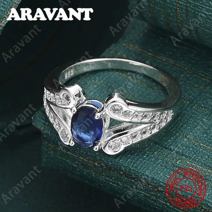 Bague ovale en argent sterling 925 avec zircon bleu unisexe pour anniversaire et occasions spéciales bijou de mariage alliance de fiançailles élégante pour femme