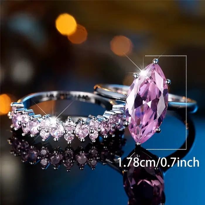Ensemble de bagues de fiançailles en pierre de Zircon rose pour femmes