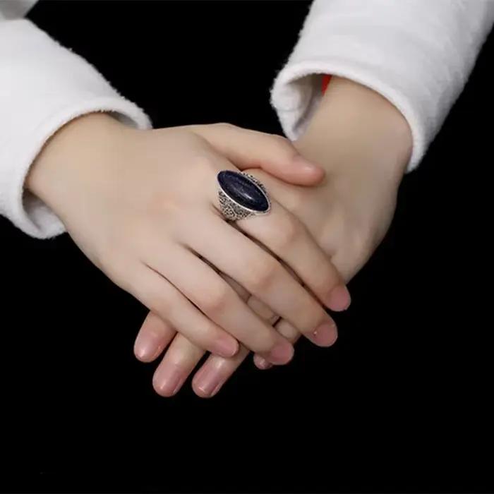Bagues en argent plaqué vintage avec avventurine bleue élégantes pour femmes occasions spéciales partys mariage cadeaux