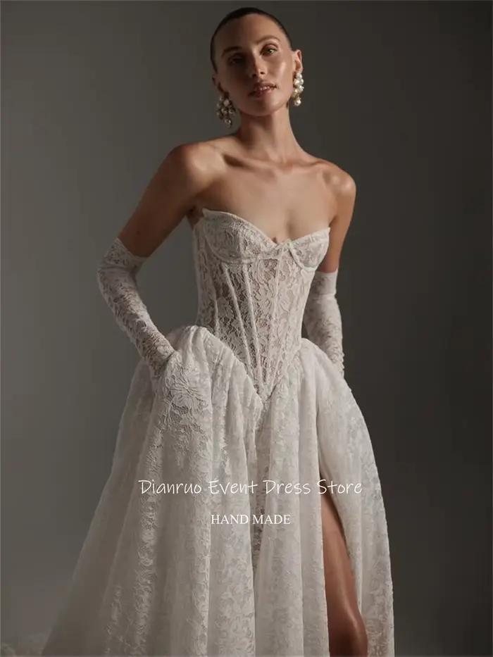Robe de mariée intemporelle Chérie de Dianruo en dentelle délicate avec décolleté Mon Amour, soutien-gorge intégré, silhouette en ligne et conception à lacets pour femmes enceintes et occasions spéciales