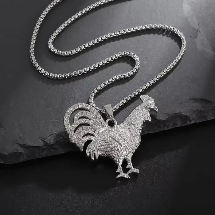 Pendentif de coq en métal avec incrustations de cristal de zircon pour homme et femme occasions spéciales cadeau de luxe