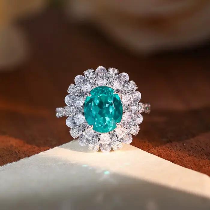 Bague de fiançailles LinkerLove 5CT en tourmaline Paraiba taille ovale pour femme
