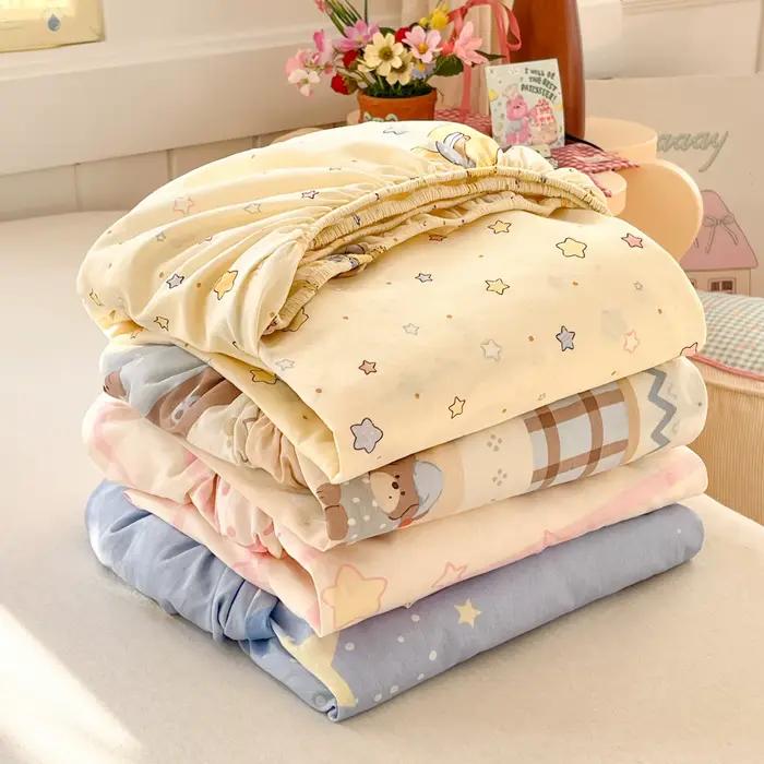 Drap-housse 100 % coton motif astronaute de dessin animé pour adultes et enfants, housse de matelas à poches profondes avec élastique et taies d'oreiller