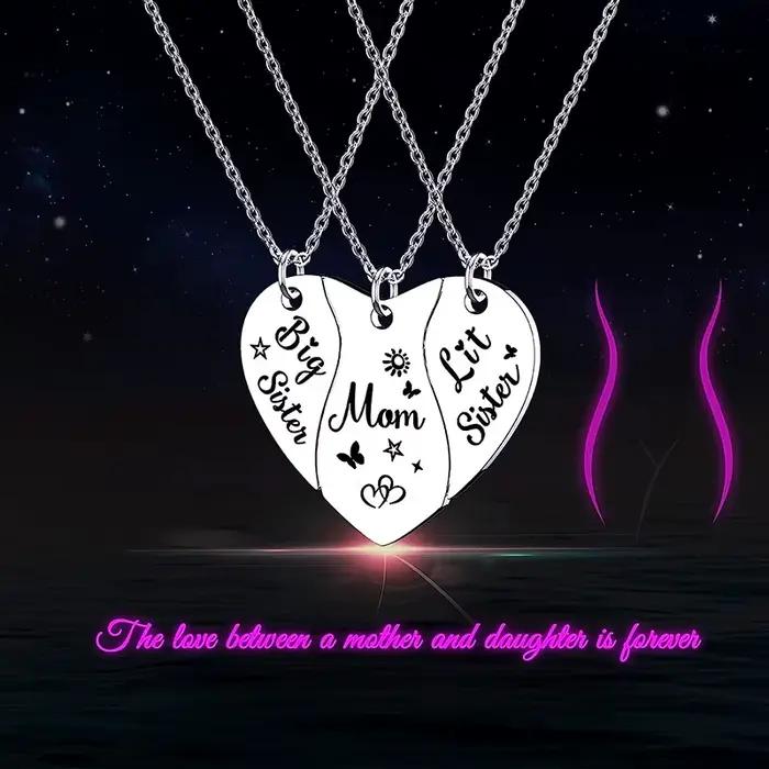3 pièces maman grande soeur petite soeur coeur correspondant collier ensemble en acier inoxydable mère fille colliers bijoux cadeaux