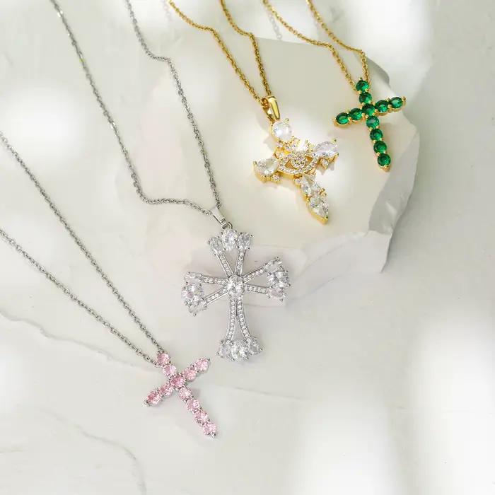 HECHENG, haute qualité cristal brillant zircone cubique Zircon collier pendentif croix jésus Christ couleur or bijoux cadeau pour les femmes