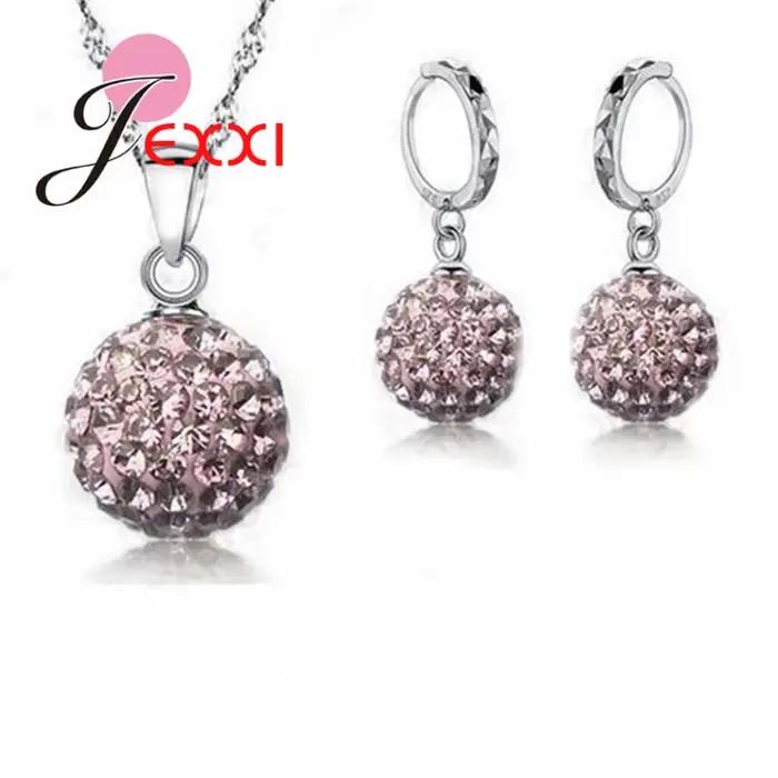 Bijoux de haute qualité prix usine mode en gros cristal australien coloré 925 en argent Sterling couleur collier et boucles d'oreilles ensembles
