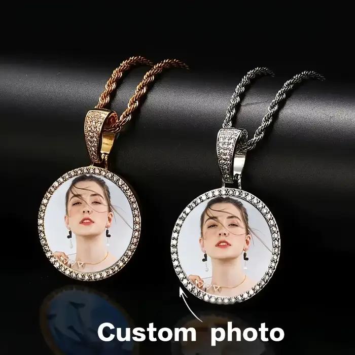 Collier photo personnalisé avec pendentif cadre rond hip-hop, bijoux personnalisables, cadeau pour ami et famille, parfait pour Noël