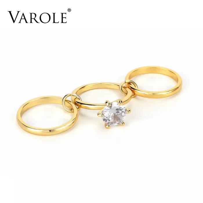 VAROLE-Bagues multicouches brillantes pour femmes, bague empilée, bijoux de mariage à la mode, vente en gros