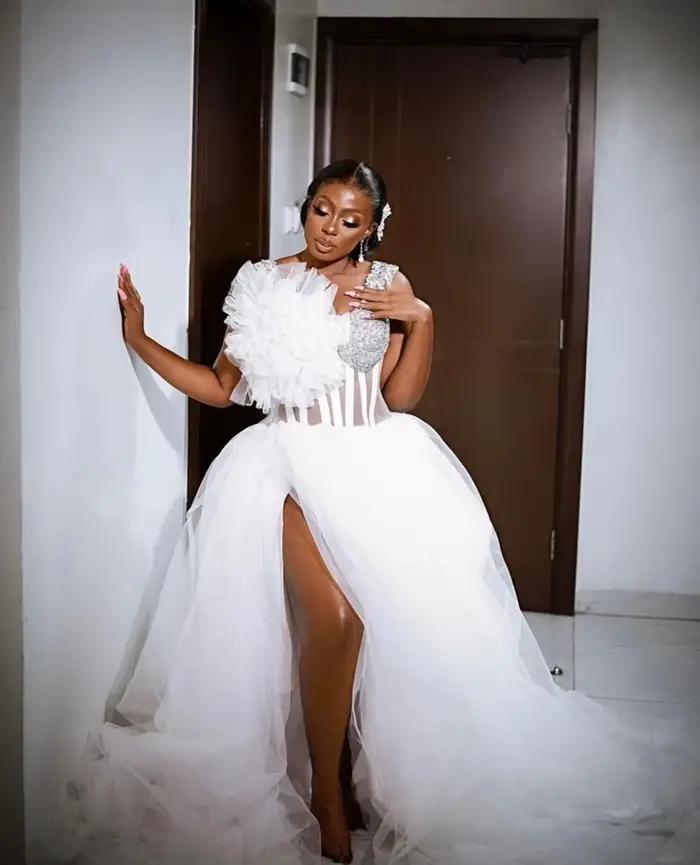 Robe de Mariée en Tulle Blanc pour Mariage